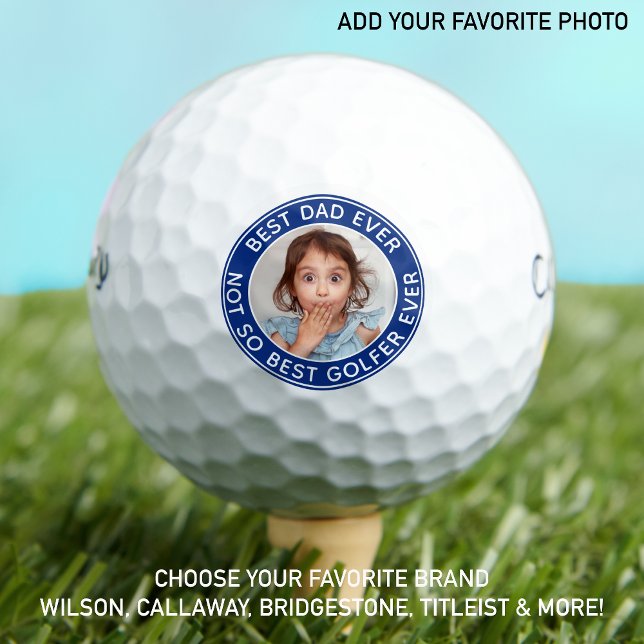 Funny Best Dad Ever Blue White Photo Golf Balls (Creator Uploaded)