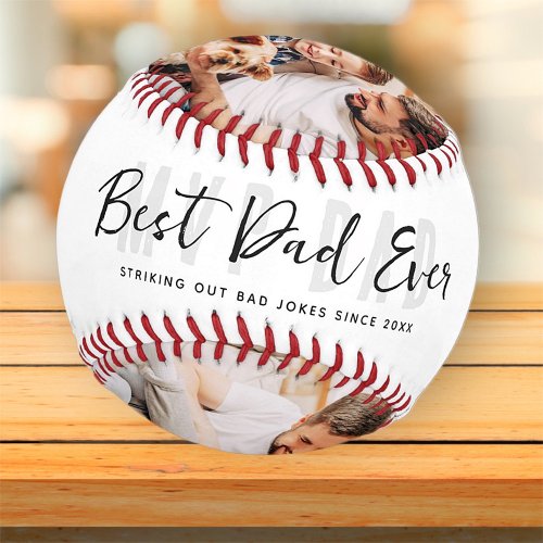 Funny Best Dad Ever Modern 3 Photos Fathers Day Baseball