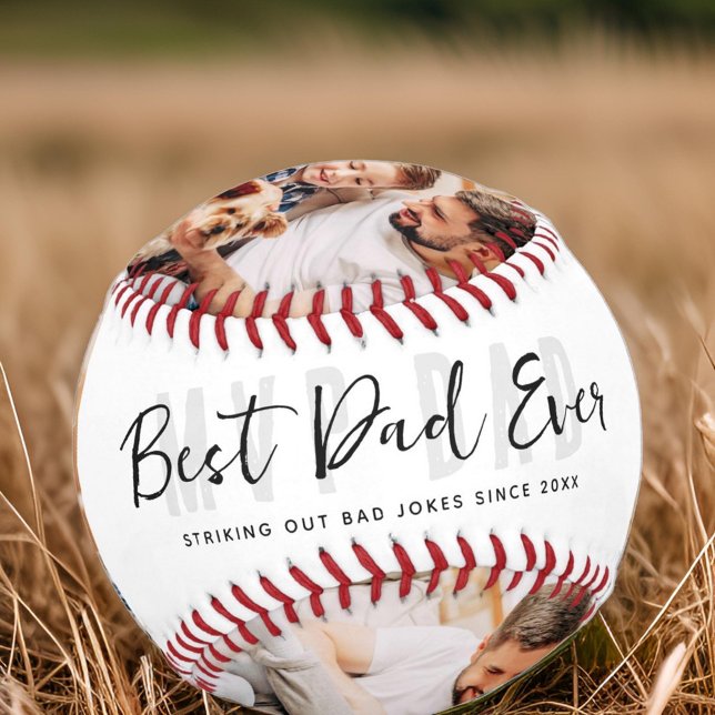 Funny Best Dad Ever Modern 5 Photos Father's Day Baseball (Creator Uploaded)