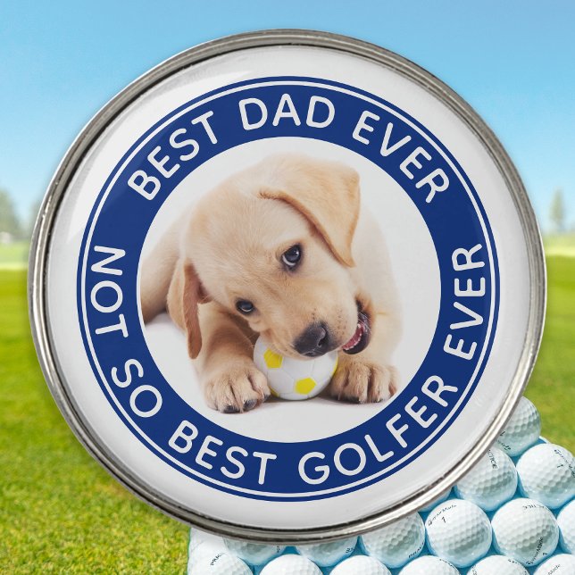 Funny Best Dad Ever Personalized Dog Photo  Golf Ball Marker (Creator Uploaded)