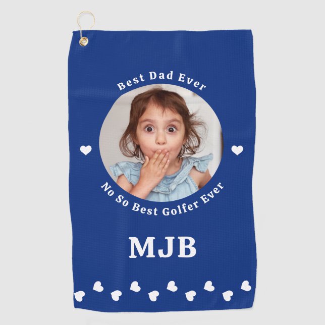 Funny Best DAD Ever Personalized Golfer Blue Golf Towel (Front)
