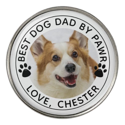 Funny BEST DOG DAD BY PAWR Photo Pawprints Golf Ball Marker
