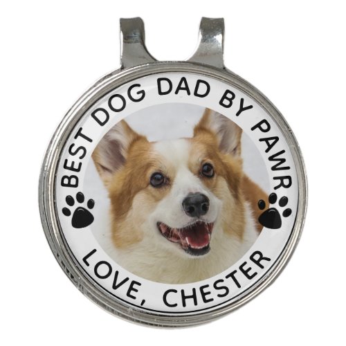 Funny BEST DOG DAD BY PAWR Photo Pawprints Golf Hat Clip