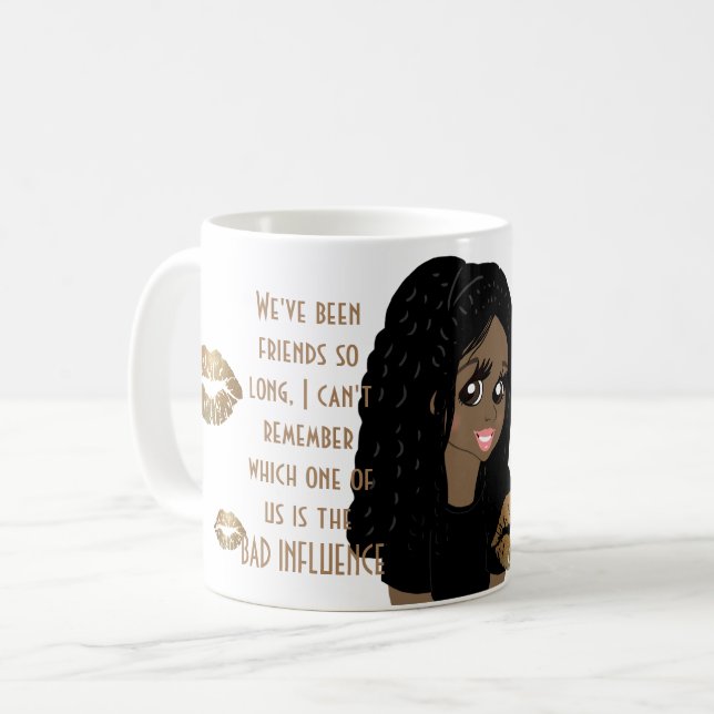 Funny Best Friend BAD INFLUENCE Caricature Black Coffee Mug (Front Left)