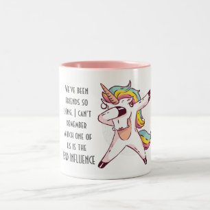Funny Best Friend BAD INFLUENCE Unicorn Dabbing Two-Tone Coffee Mug