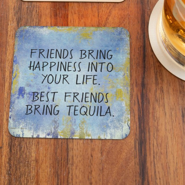 Funny Best Friends Bring Tequila Square Paper Coaster (Creator Uploaded)