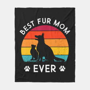 Funny Best Fur MOM Ever Vintage Retro Dog and Cat Fleece Blanket
