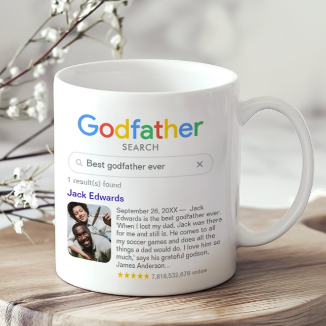 Funny Best Godfather Ever Search Result With Photo Coffee Mug (Add your own search term, your godfather's name, a photo and your personal message)