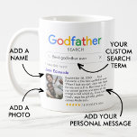 Funny Best Godfather Ever Search Result With Photo Coffee Mug<br><div class="desc">Personalized “best godfather ever” search result mugs are a creative and heartfelt way to honor a beloved godfather with a custom gift he’ll cherish. Styled like a playful internet search, this unique design features your chosen search term, a customizable name, and space for a personal message that reads like a...</div>