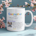 Funny Best Godmother Ever Search Result With Photo Coffee Mug<br><div class="desc">Funny personalized godmother mugs designed like a Google search result make a heartfelt and meaningful gift for the godmother who goes above and beyond. This custom “Best godmother ever” mug features a creative search bar layout with your godmother's name, a touching tribute styled like a glowing review, and an optional...</div>