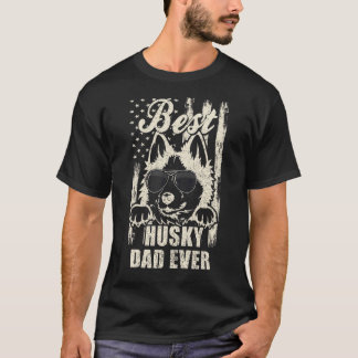 Funny Best Husky Dad Ever Vintage Retro Flag Dog D T-Shirt