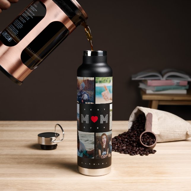 Funny Best Mom Ever 8 Photo collage Water Bottle (Coffee)