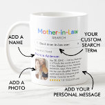 Funny Best Mother-In-Law Ever Search & Photo Coffee Mug<br><div class="desc">Funny mug for your mother-in-law with a 'Mother-in-Law search' logo and a single search result for "Best mother-in-law ever',  featuring your mother-in-law's name,  a photo,  your personal message and a 5-star rating.</div>