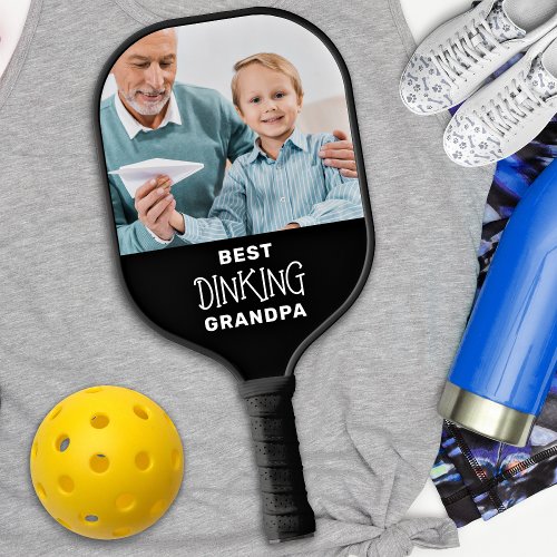 Funny Best Pickleball Grandpa Personalized 2 Photo Pickleball Paddle