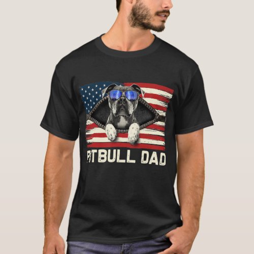 Funny best pitbull dad ever american flag dog T_Shirt