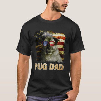 Funny Best Pug Dad Ever American Flag 4th Of July T-Shirt