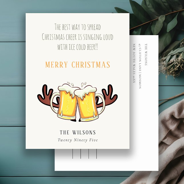 Funny Best Way To Spread Christmas Cheer Rein Beer Holiday Postcard (Creator Uploaded)