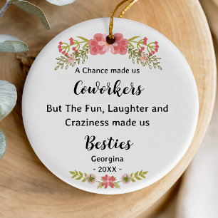 Funny bestie coworker floral wreath personalized ceramic ornament
