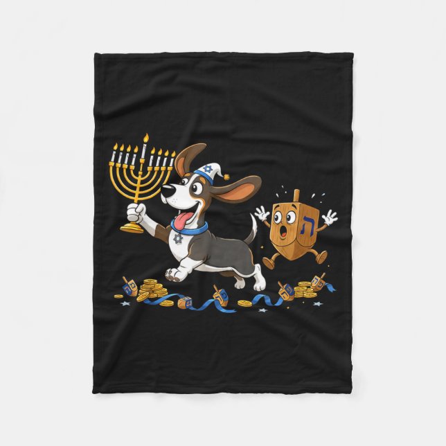 Funny Bet Hound Dreidel Menorah Hanukkah Kids Wome Fleece Blanket (Front)
