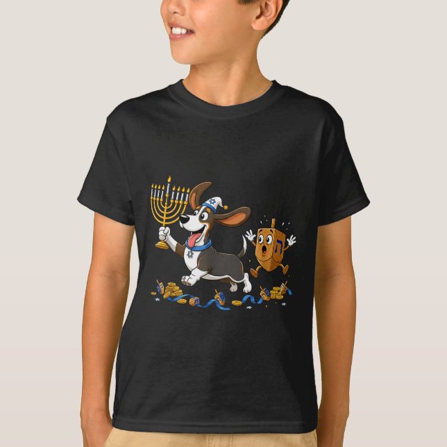 Funny Bet Hound Dreidel Menorah Hanukkah Kids Wome T-Shirt (Front)