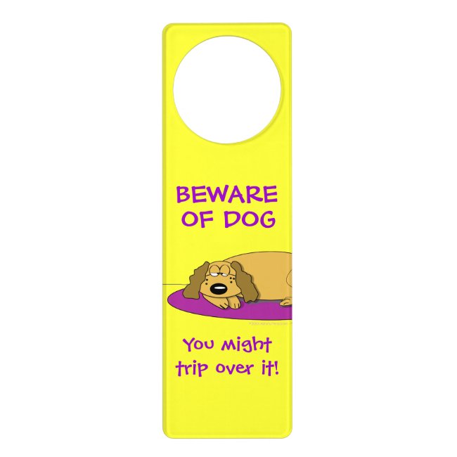 Funny Beware of Dog Cartoon Napping Dog Door Sign