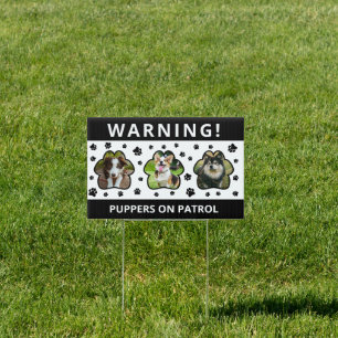 Funny Beware of Dogs Paw Print Photo Collage Sign