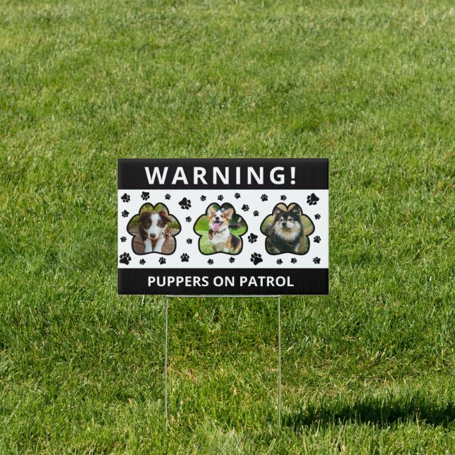 Funny Beware of Dogs Paw Print Photo Collage Sign (Insitu)