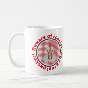 Funny Beware Of Rooster Real Pecker Gingham Coffee Mug
