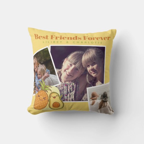 Funny BFF PHOTO COLLAGE Gift Avocado Pineapple Throw Pillow