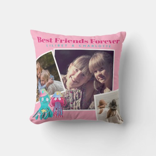 Funny BFF PHOTO COLLAGE Gift JellyFish Octopus Throw Pillow
