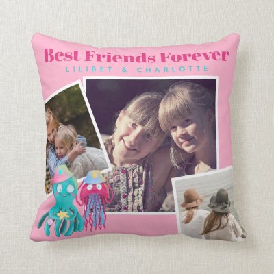 Funny BFF PHOTO COLLAGE Gift JellyFish Octopus Throw Pillow