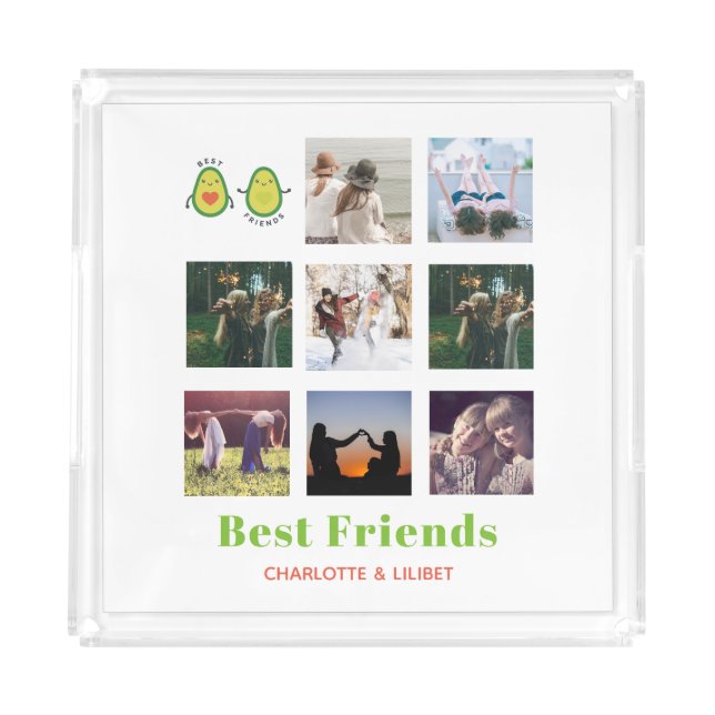 Funny BFF PHOTO COLLAGE Gift Personalized AVOCADO Acrylic Tray (Front)