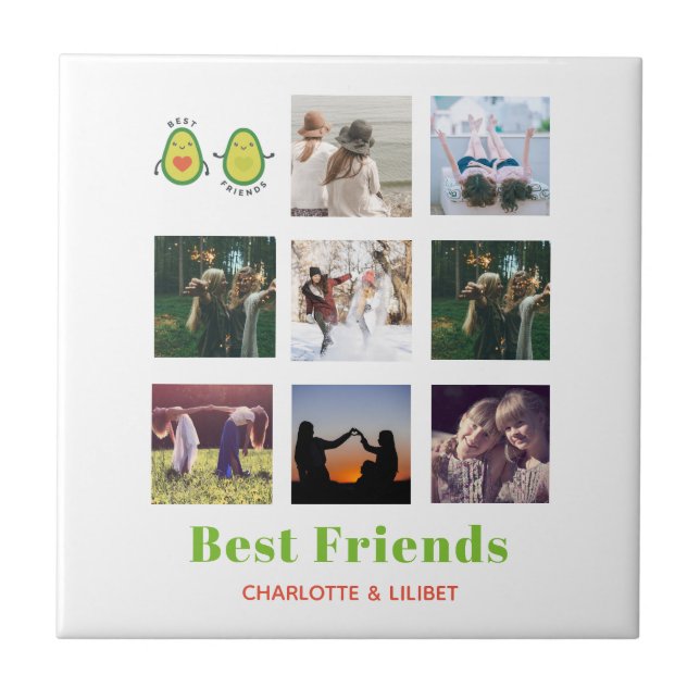 Funny BFF PHOTO COLLAGE Gift Personalized AVOCADO Ceramic Tile (Front)