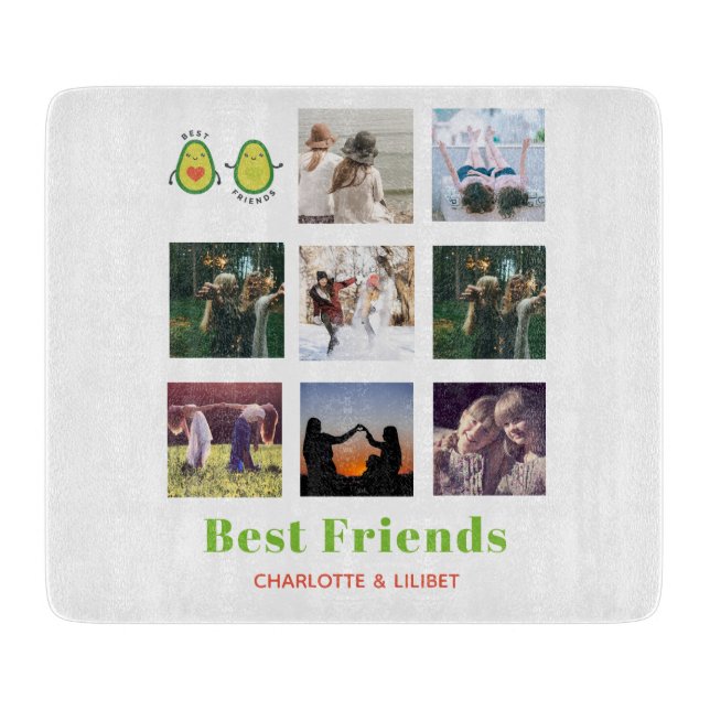 Funny BFF PHOTO COLLAGE Gift Personalized AVOCADO Cutting Board (Front)