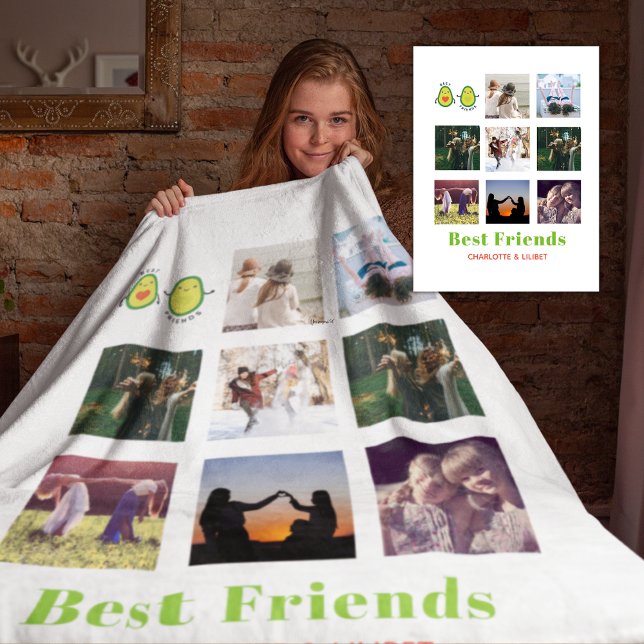 Funny BFF PHOTO COLLAGE Gift Personalized AVOCADO Fleece Blanket (Creator Uploaded)