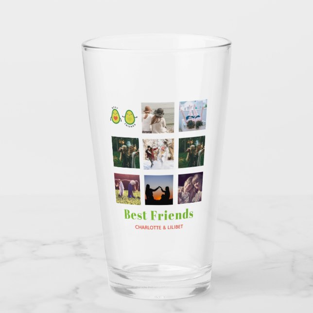 Funny BFF PHOTO COLLAGE Gift Personalized AVOCADO Glass (Front)