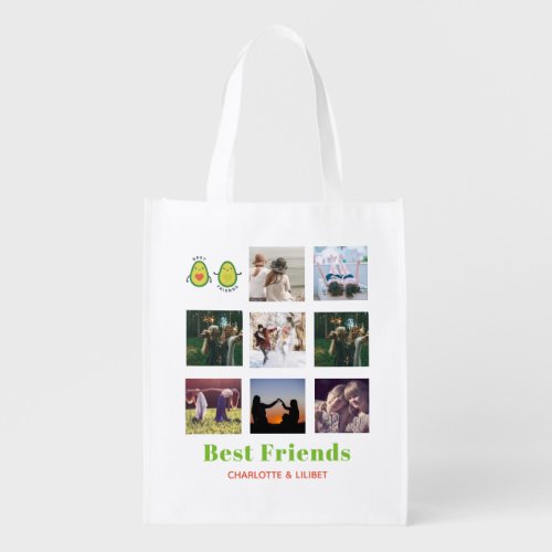 Funny BFF PHOTO COLLAGE Gift Personalized AVOCADO Grocery Bag