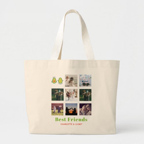 Funny BFF PHOTO COLLAGE Gift Personalized AVOCADO Large Tote Bag