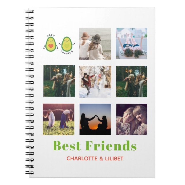 Funny BFF PHOTO COLLAGE Gift Personalized AVOCADO Notebook (Front)