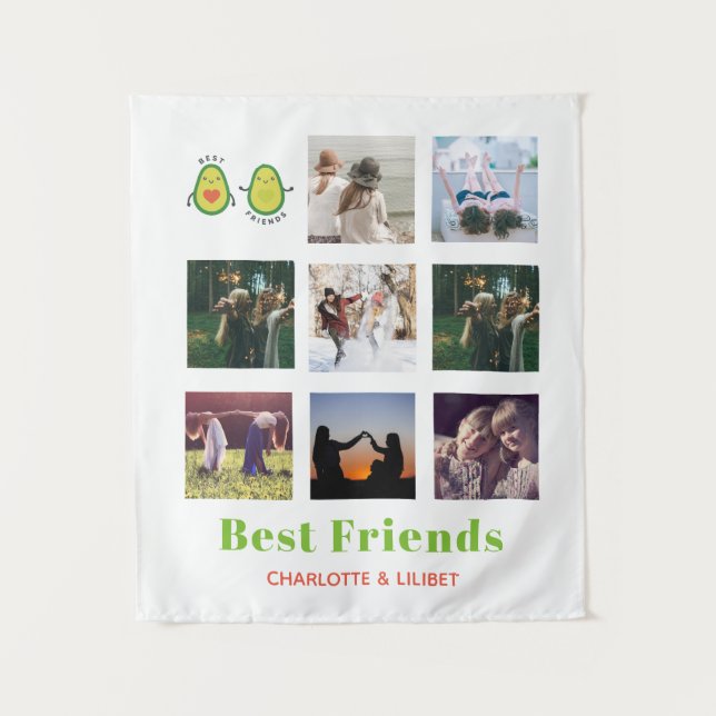 Funny BFF PHOTO COLLAGE Gift Personalized AVOCADO Tapestry (Front)