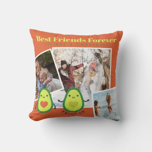 Funny BFF PHOTO COLLAGE Gift Personalized AVOCADO Throw Pillow