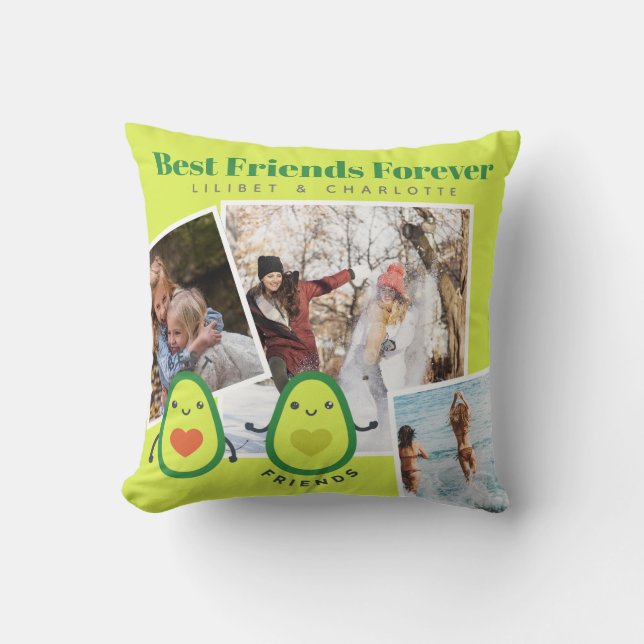 Funny BFF PHOTO COLLAGE Gift Personalized AVOCADO Throw Pillow (Front)