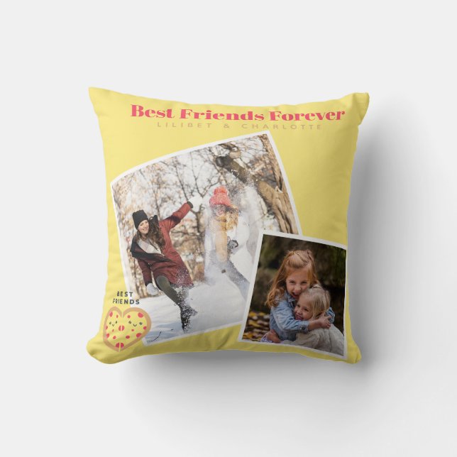 Funny BFF PHOTO COLLAGE Gift Pizza Friends Throw Pillow (Front)