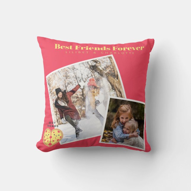 Funny BFF PHOTO COLLAGE Gift Pizza Friends Throw Pillow (Front)