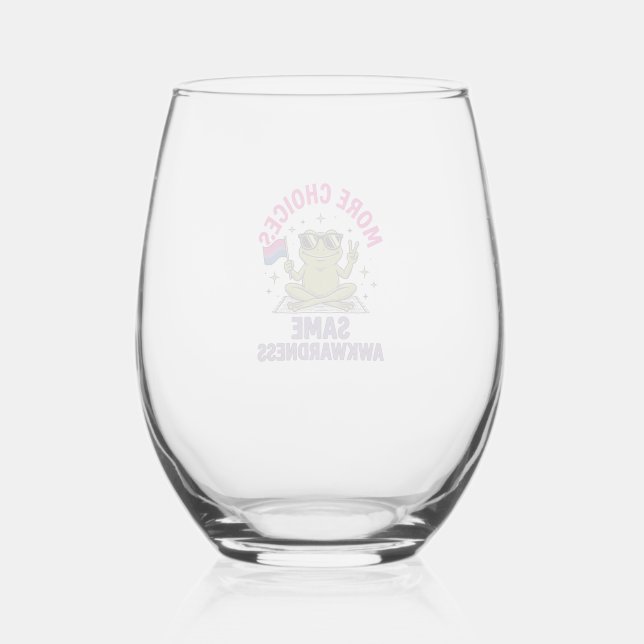 Funny Bi Frog Pride Shirt Design_1 Stemless Wine Glass (Front)