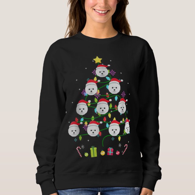 Funny Bichon Frise Christmas Tree Color Led Light Sweatshirt (Front)