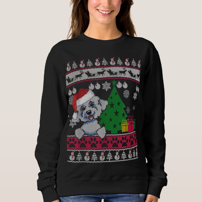 Funny Bichon Frise Christmas Ugly Sweater Dog Love (Front)