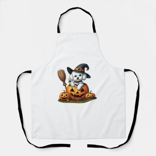 Funny Bichon Frise Witch Pumpkin Halloween Mens Wo Apron