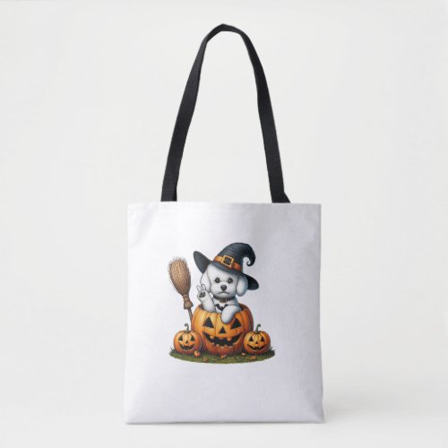 Funny Bichon Frise Witch Pumpkin Halloween Mens Wo Tote Bag