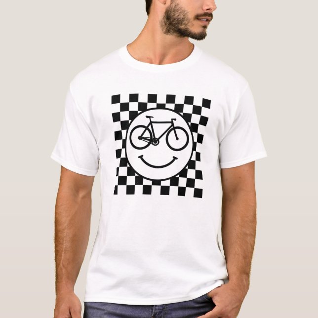 Funny Bicycle Cycling Happy Bike Smile Checkered T-Shirt (Front)